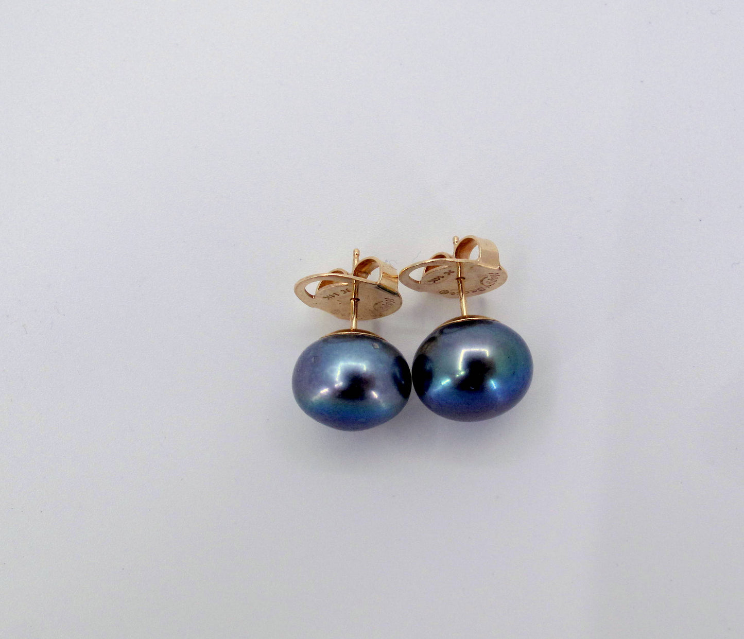 Estate 14K Gold Gray Pearls Stud Ladies Earrings Fine Jewelry