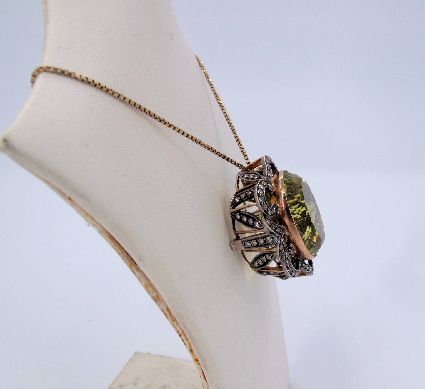 Vintage 18K Gold & Sterling Silver Citrine & Diamond Pendant Fine Jewelry