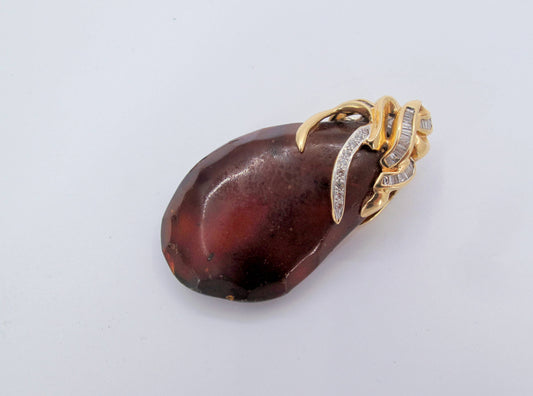 Vintage 14K Yellow Gold Amber Diamond Ladies Pendant Fine Jewelry