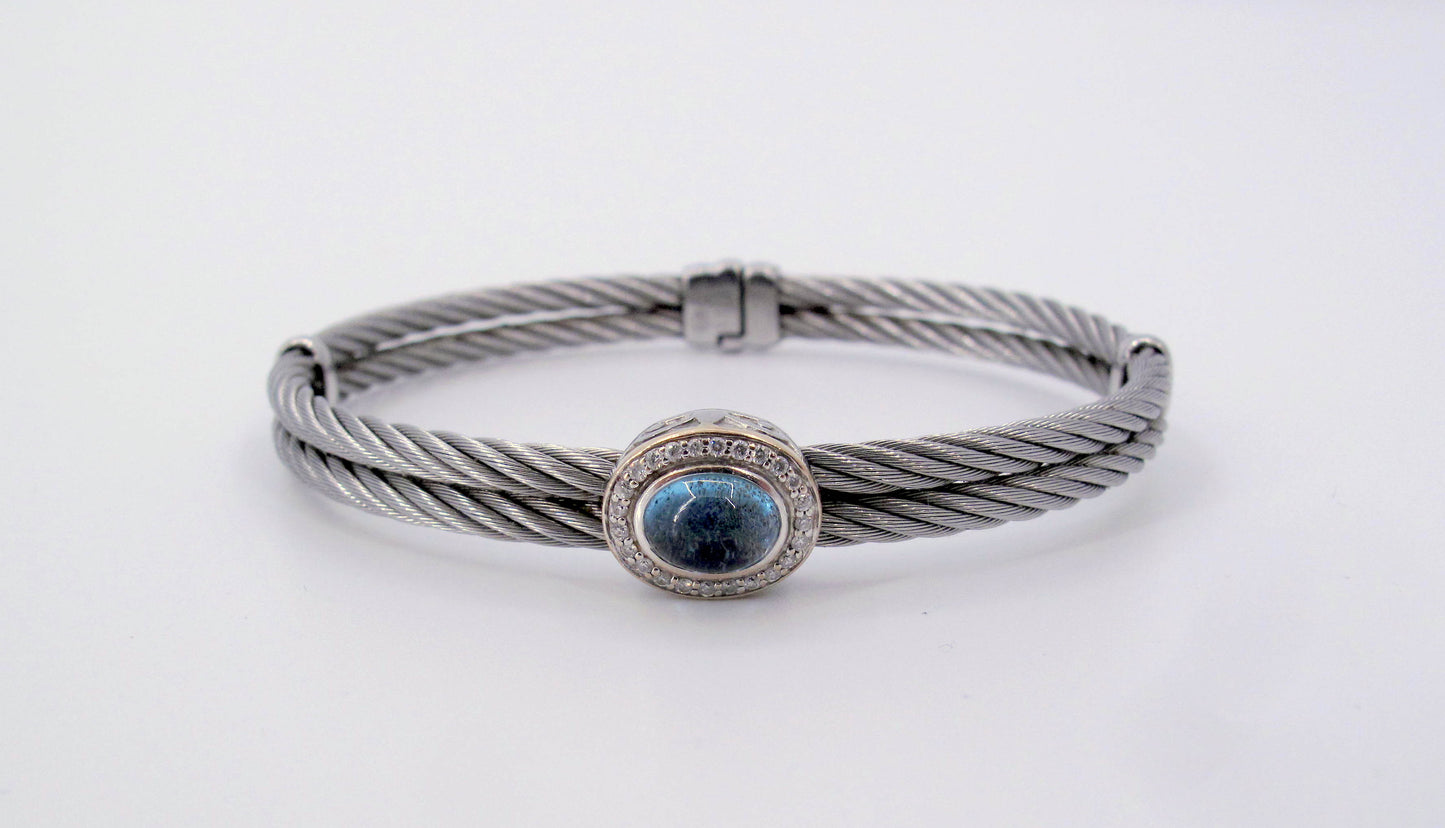 18K Gold & STainless Steel Charriol Cable Topaz Bangle Bracelet