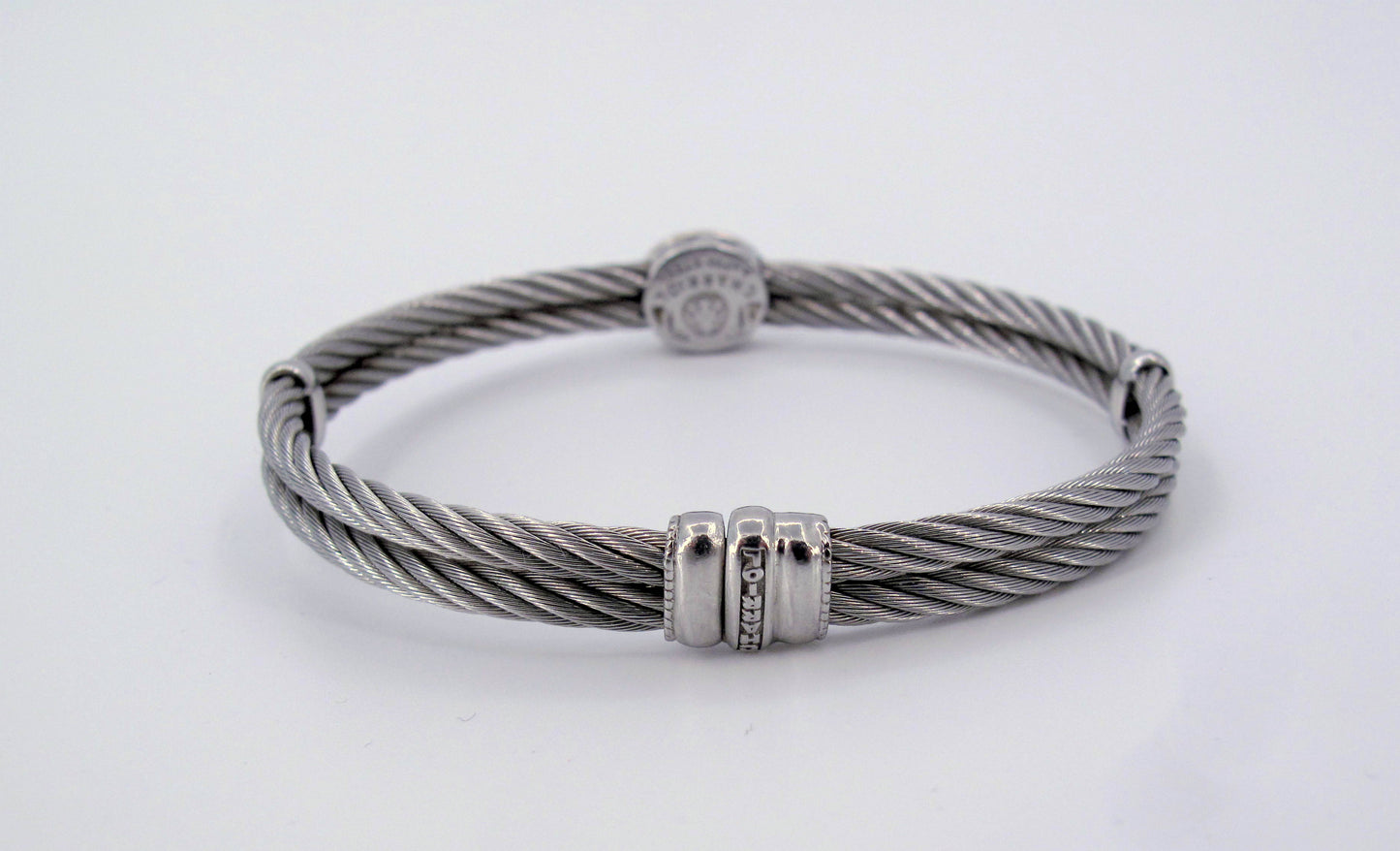 18K Gold & STainless Steel Charriol Cable Topaz Bangle Bracelet