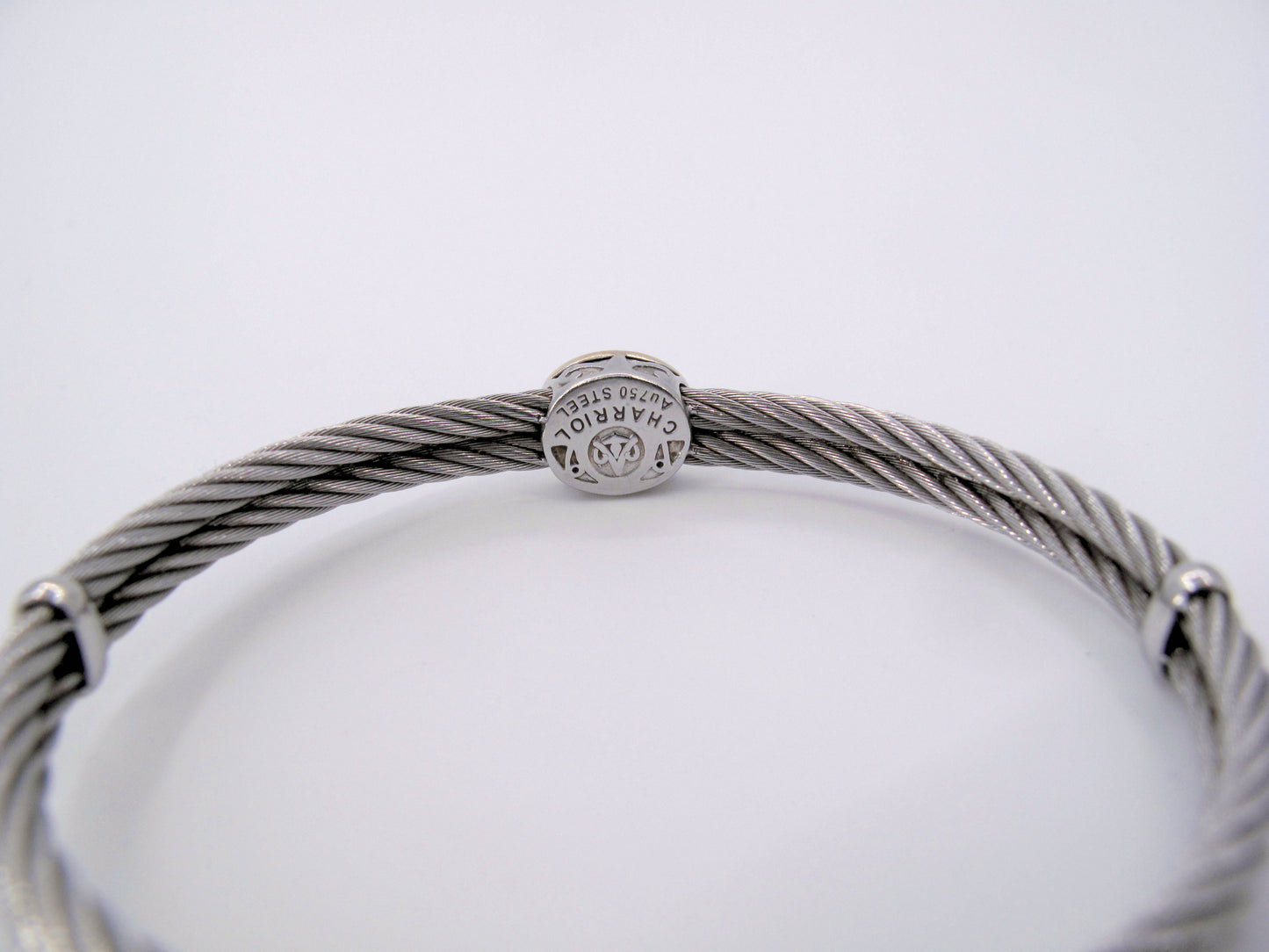 18K Gold & STainless Steel Charriol Cable Topaz Bangle Bracelet