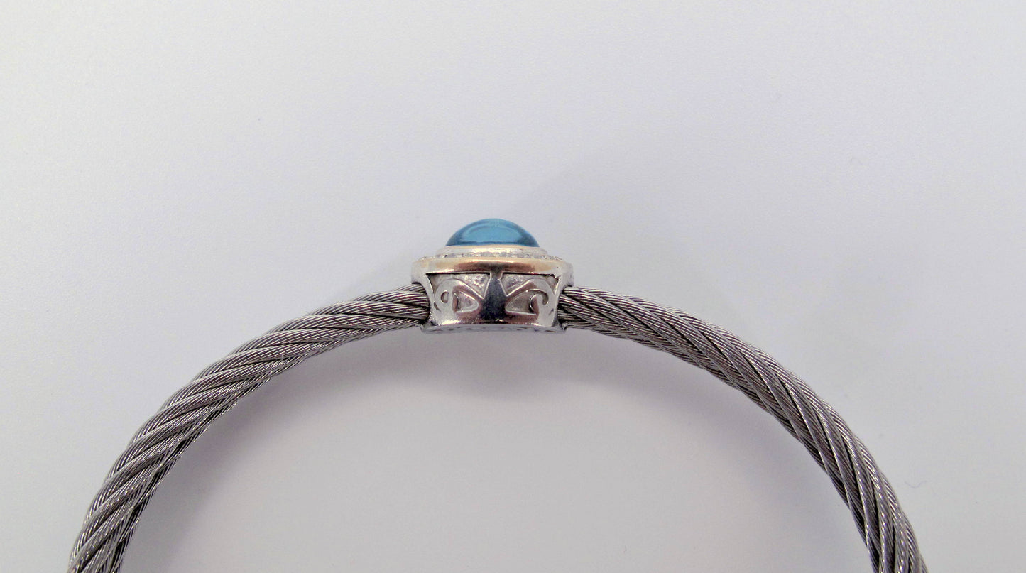 18K Gold & STainless Steel Charriol Cable Topaz Bangle Bracelet