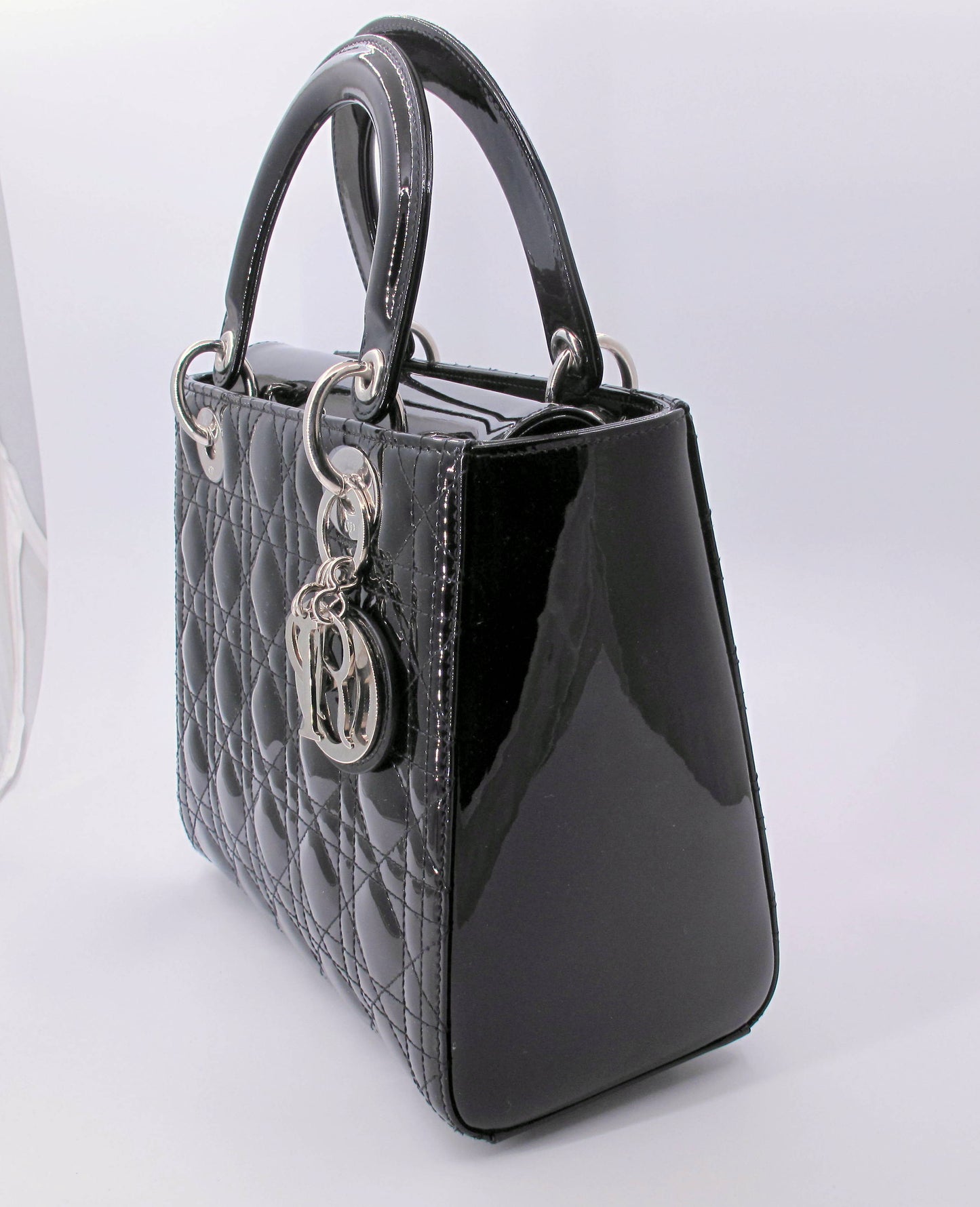 Original Christian Dior "Lady Dior" Cannage Black Patent Ladies Handbag