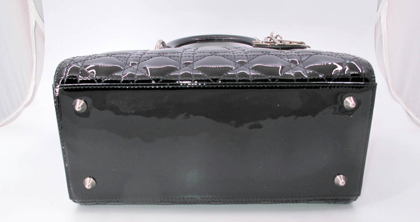 Original Christian Dior "Lady Dior" Cannage Black Patent Ladies Handbag