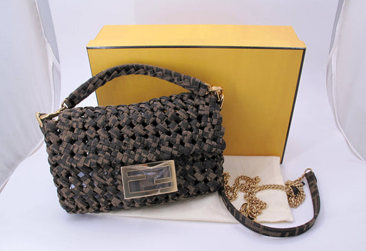Stunning Original FENDI "JACQUARD" Mini Woven Brown Ladies Handbag