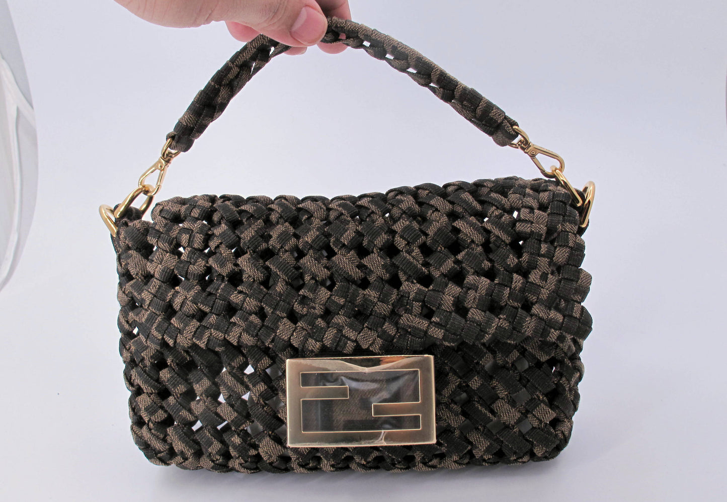 Stunning Original FENDI "JACQUARD" Mini Woven Brown Ladies Handbag
