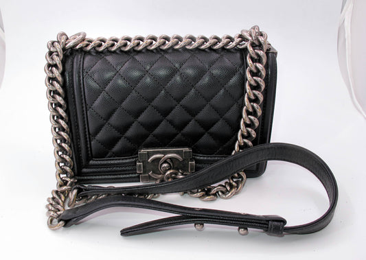 Original Chanel Caviar Mini Boy Bag Ladies Handbag Black Color