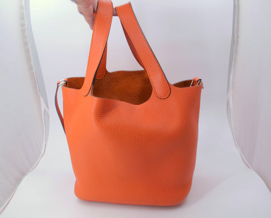 Original HERMES Picotin Lock 22cm Orange Handbag With Box/Dustbag
