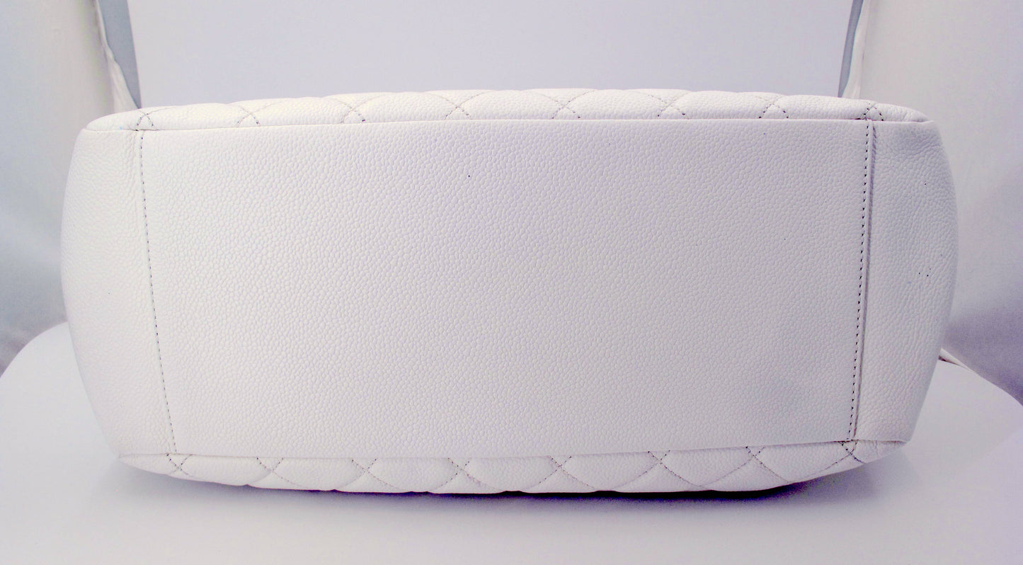 Original CHANEL "GRAND SHOPPER" Caviar Leather White Ladies Handbag