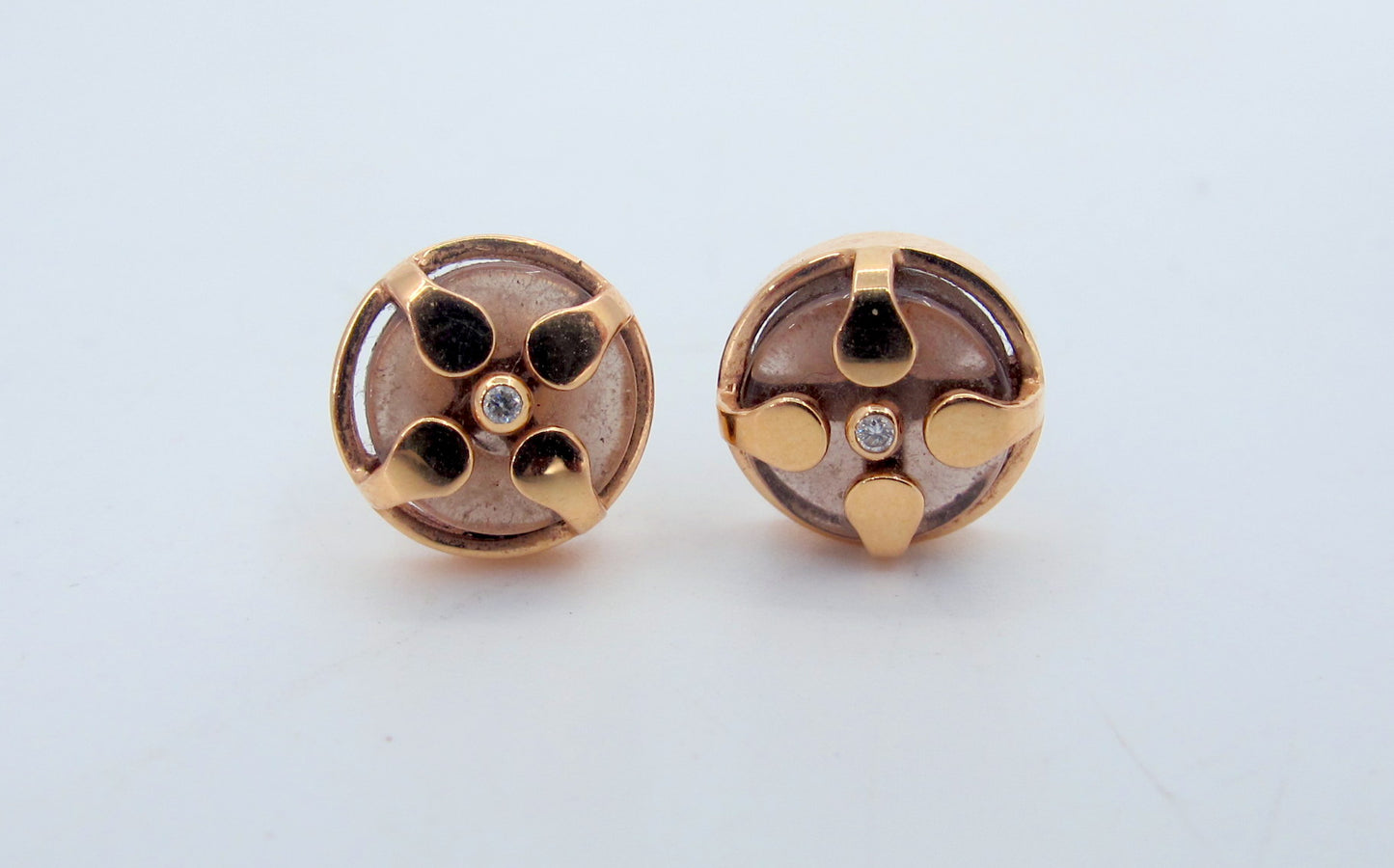 18K Gold CONGES Smokey Quartz Diamond Signature Stud Earrings