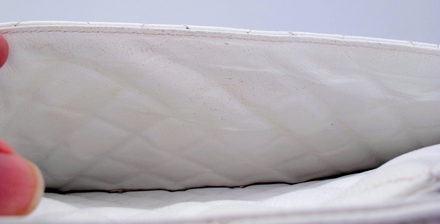 Original CHANEL "GRAND SHOPPER" Caviar Leather White Ladies Handbag