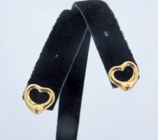 18K Gold TIFFANY AND CO. Peretti Open Heart 11mm Stud Ladies Earrings