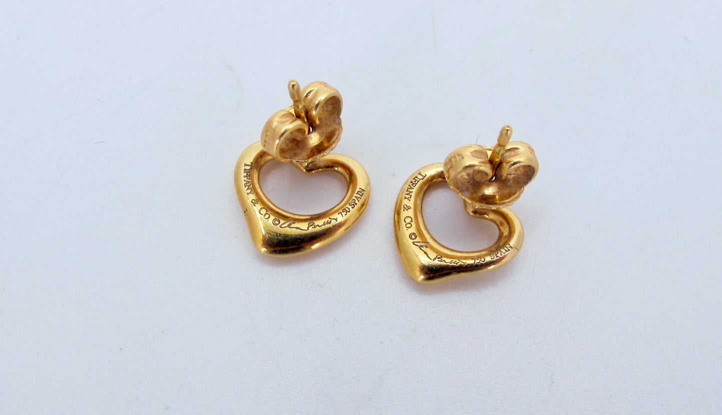 18K Gold TIFFANY AND CO. Peretti Open Heart 11mm Stud Ladies Earrings