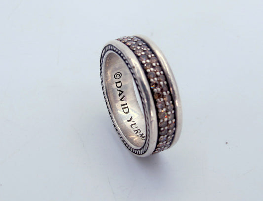Estate Sterling Silver DAVID YURMAN Streamline Cognac 2 Row Diamond Ring