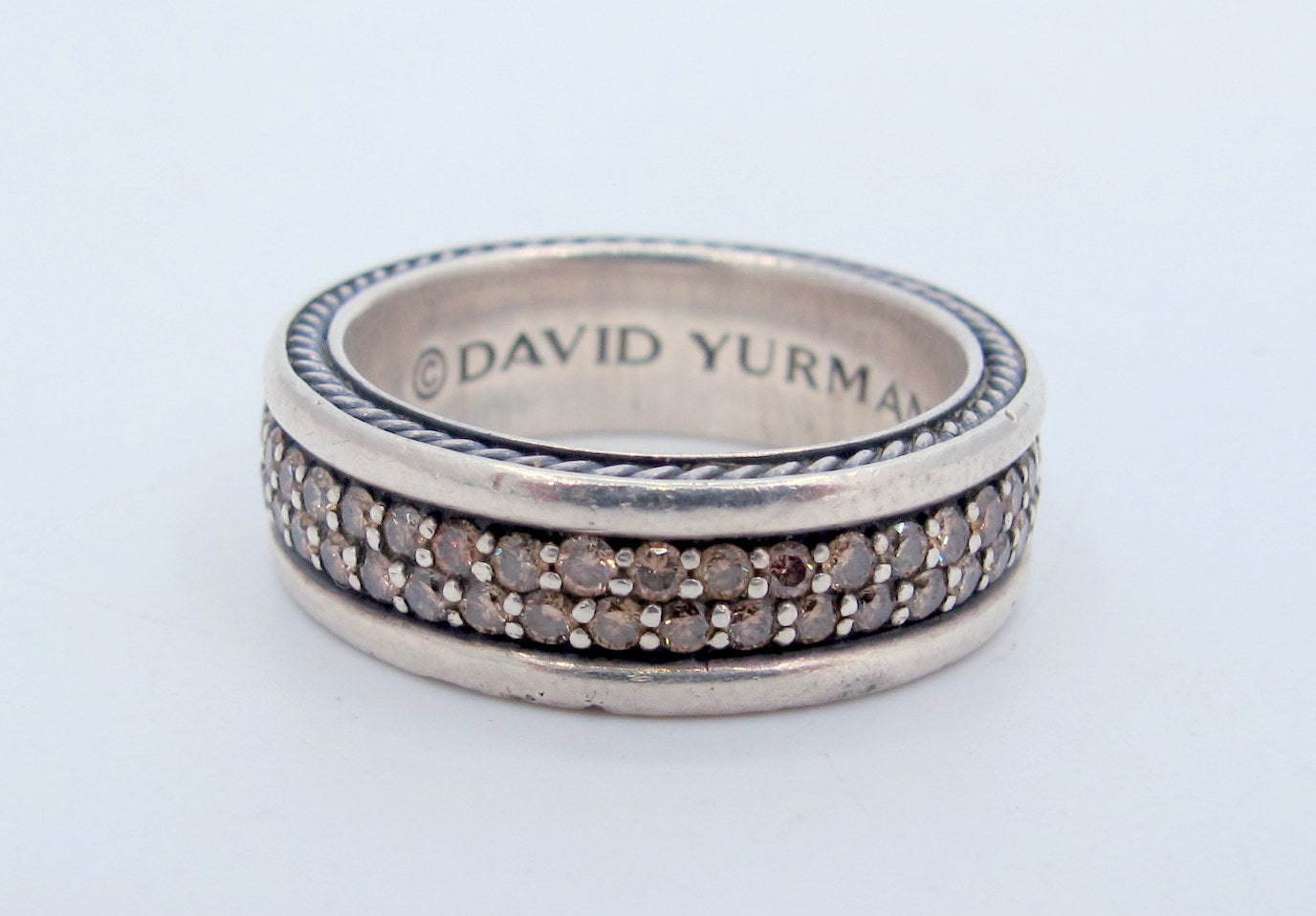 Estate Sterling Silver DAVID YURMAN Streamline Cognac 2 Row Diamond Ring