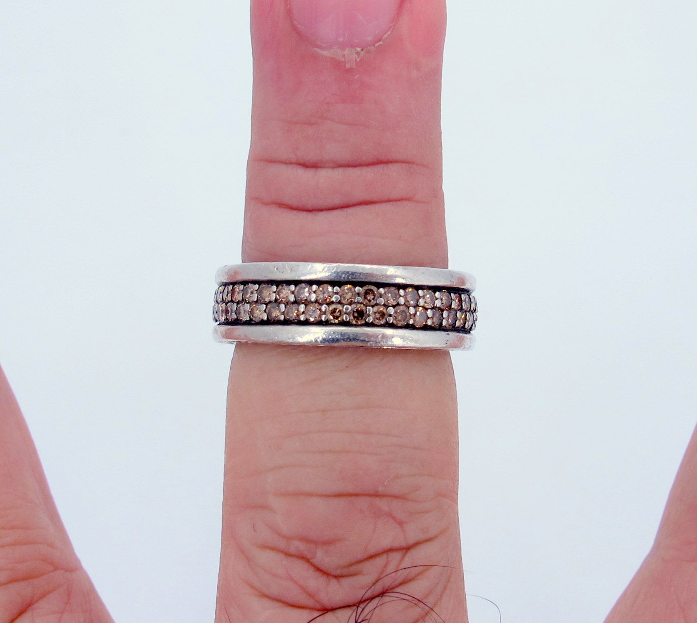 Estate Sterling Silver DAVID YURMAN Streamline Cognac 2 Row Diamond Ring
