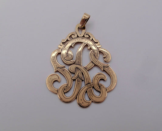 Estate 12.5k Yellow Gold Scrolled "SRS" Initials Pendant