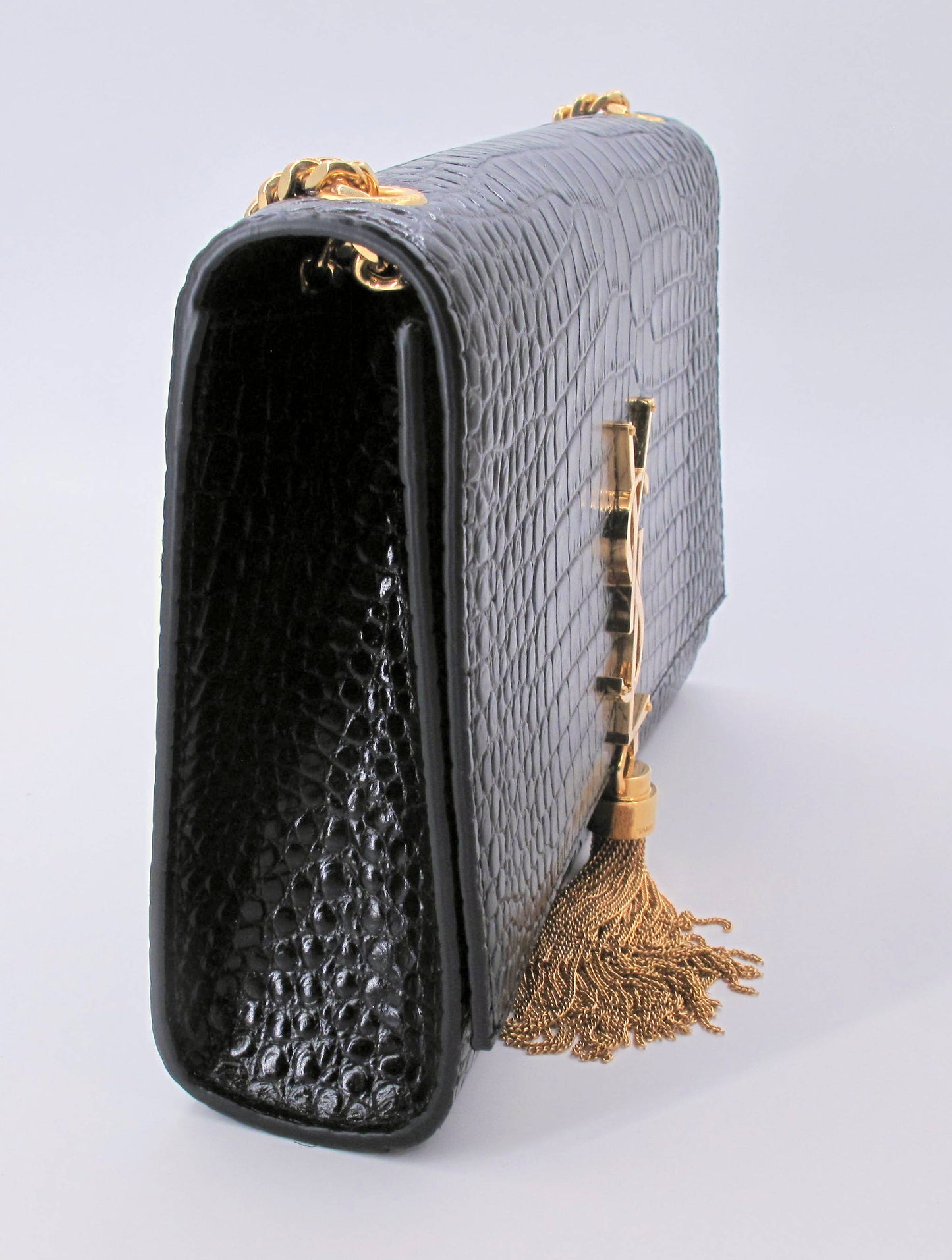 Original YVES SAINT LAURENT "KATE" Crocodile Effect Black Shoulder bag