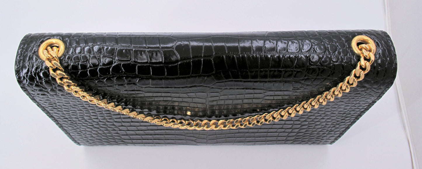 Original YVES SAINT LAURENT "KATE" Crocodile Effect Black Shoulder bag