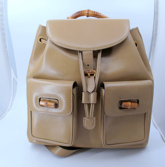 Original GUCCI Vintage Bamboo Backpack Beige Color No Box/Dustbag