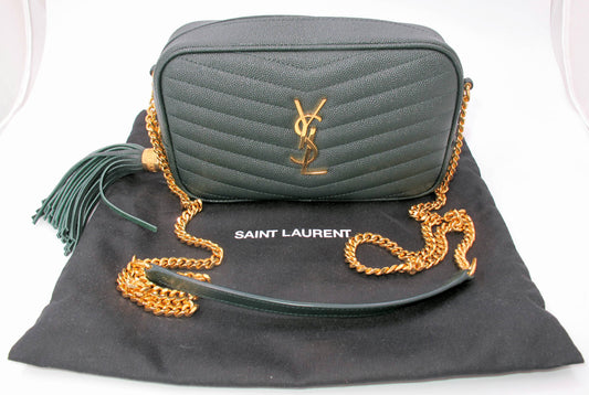 Original YVES SAINT LAURENT Mini Lou Camera Shoulder bag Green Color