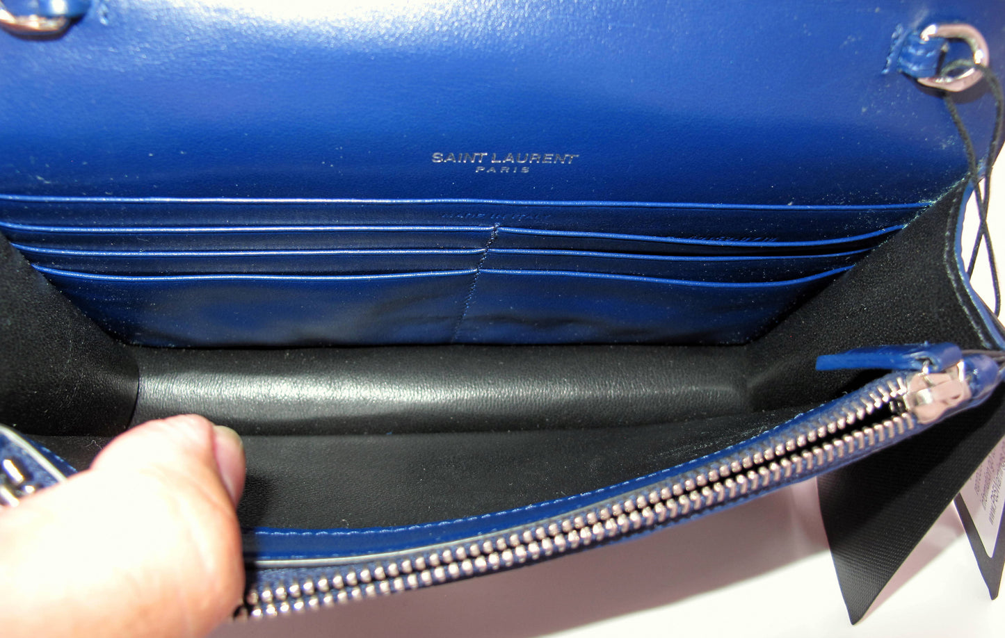 Original YVES SAINT LAURENT "WOC" Crocodile Effect Blue Shoulder bag
