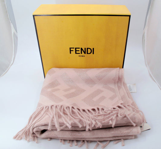 Original Stunning FENDI FF Cashmere Scarf Light Pink With Box