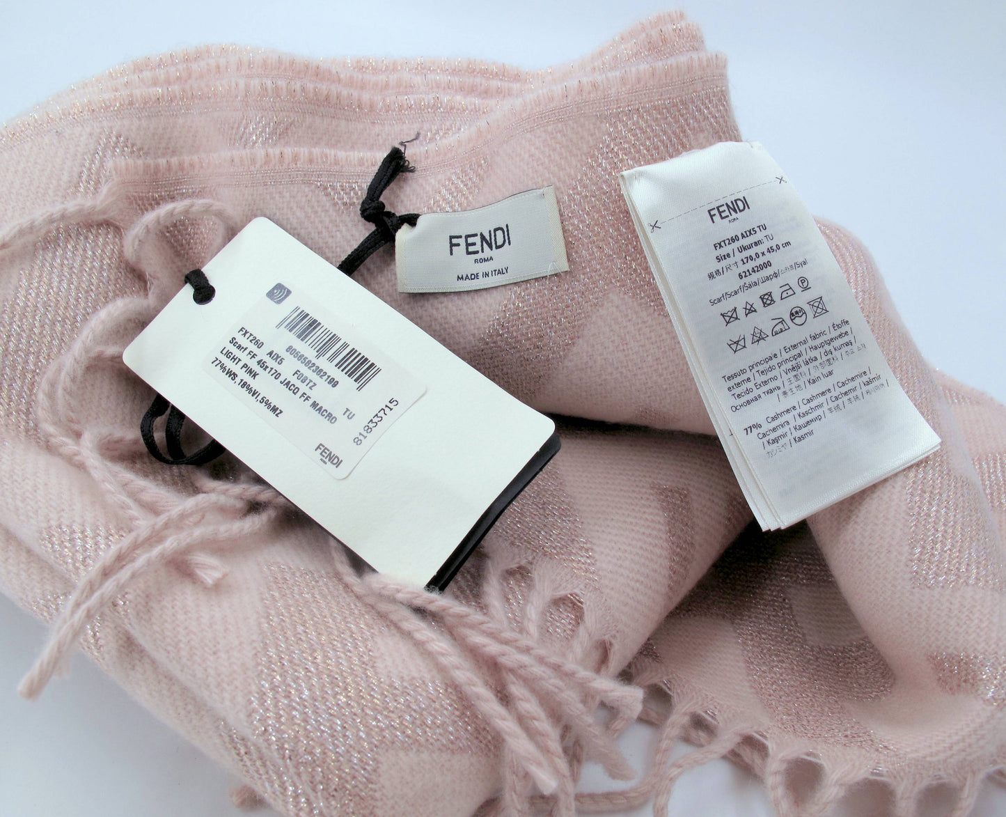 Original Stunning FENDI FF Cashmere Scarf Light Pink With Box