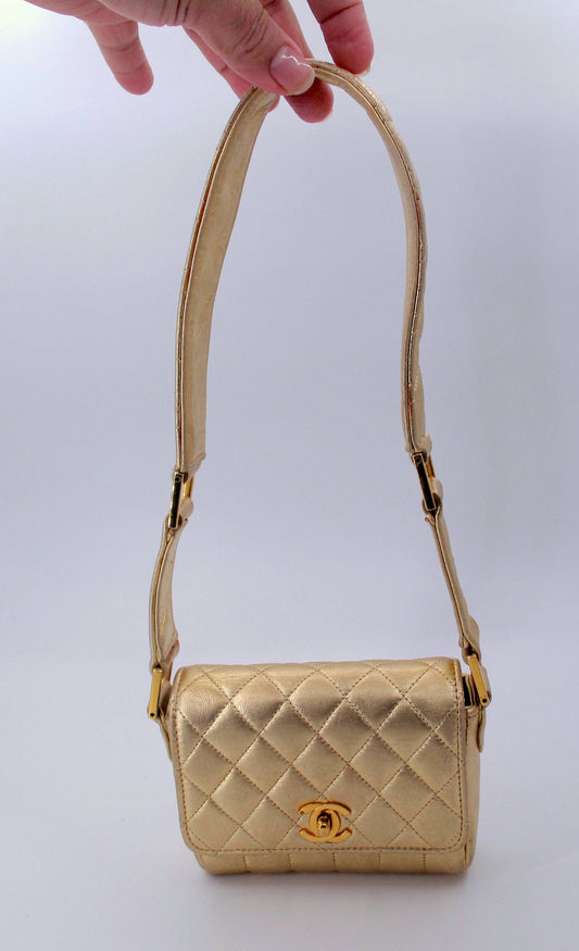 Original CHANEL Mini Vintage Gold Shoulder Ladies Leather Handbag