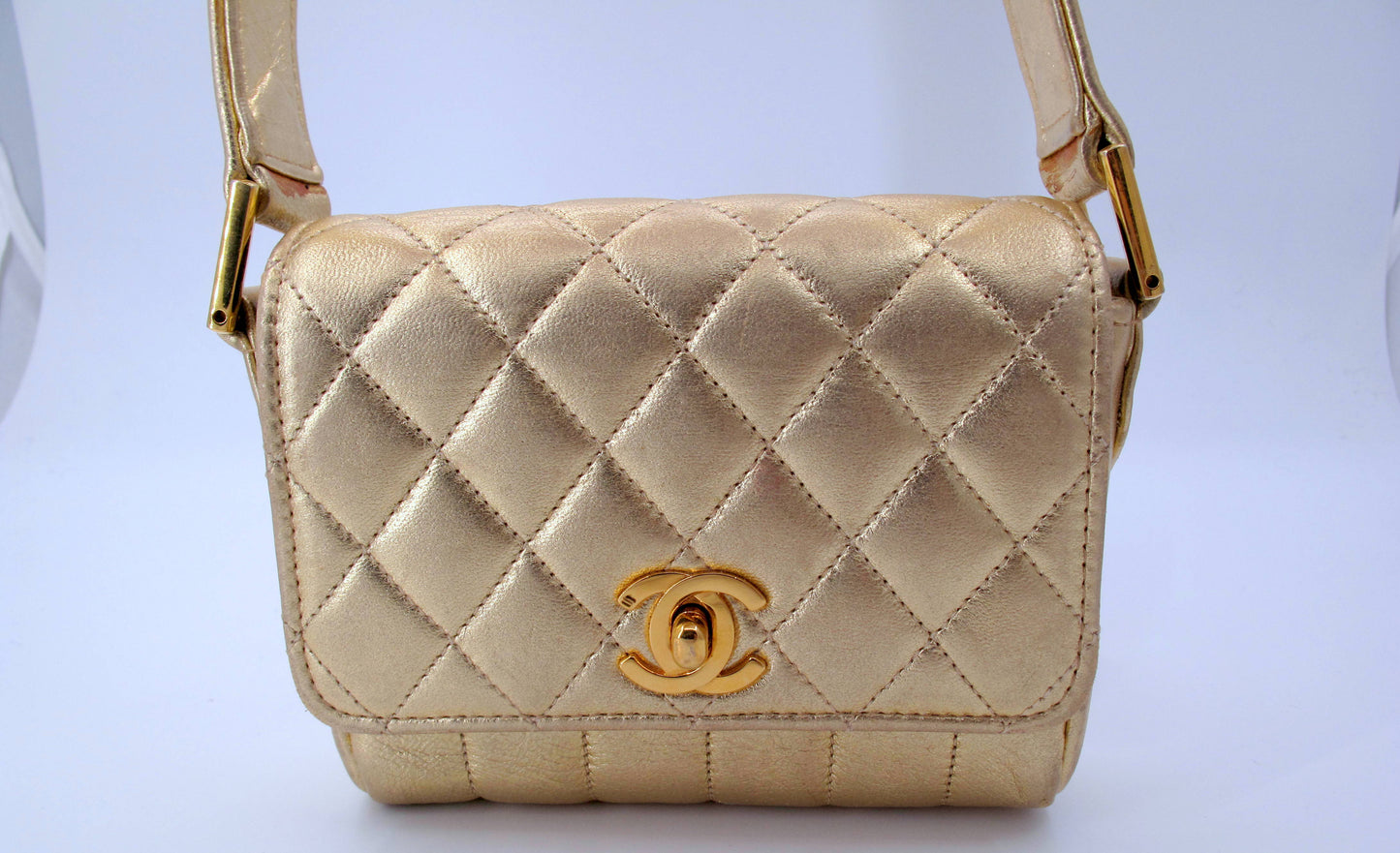 Original CHANEL Mini Vintage Gold Shoulder Ladies Leather Handbag