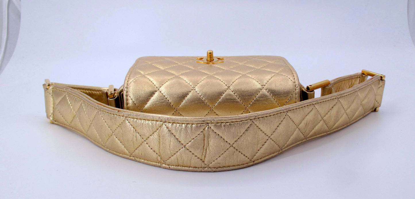 Original CHANEL Mini Vintage Gold Shoulder Ladies Leather Handbag