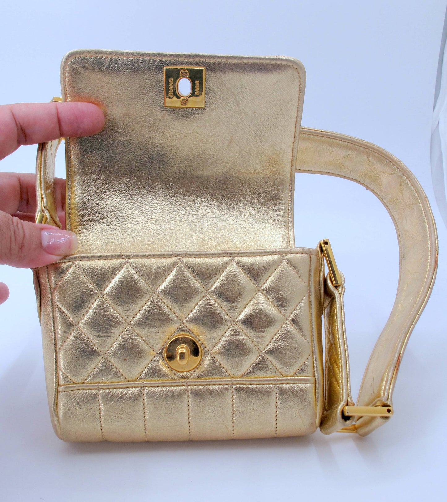 Original CHANEL Mini Vintage Gold Shoulder Ladies Leather Handbag