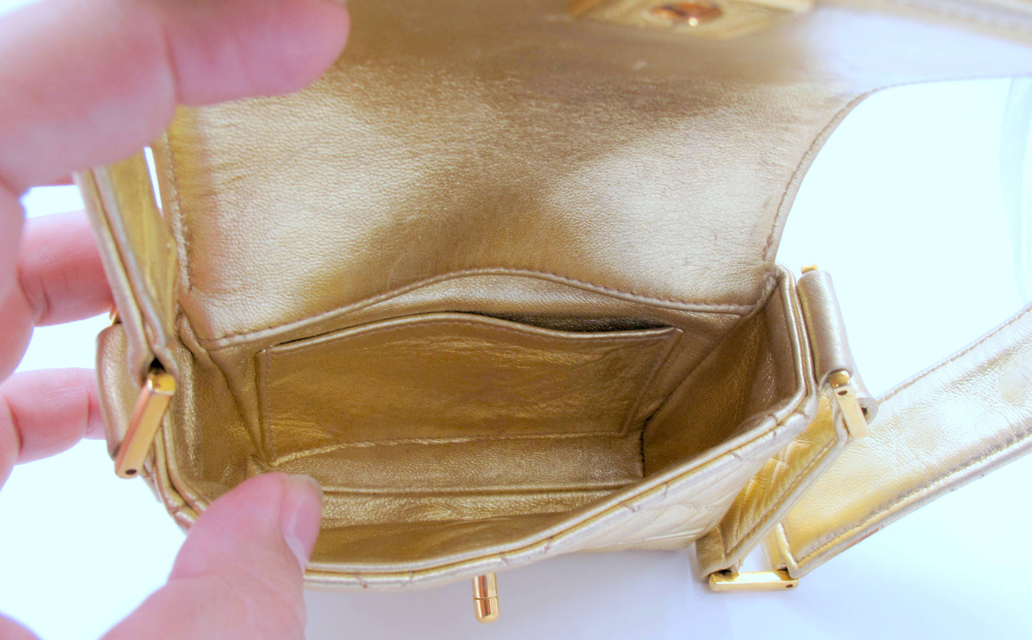 Original CHANEL Mini Vintage Gold Shoulder Ladies Leather Handbag
