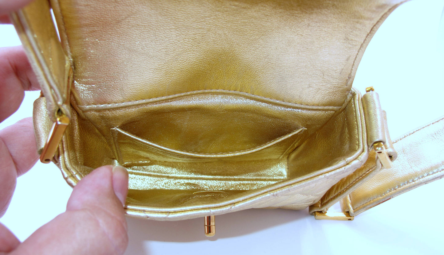 Original CHANEL Mini Vintage Gold Shoulder Ladies Leather Handbag