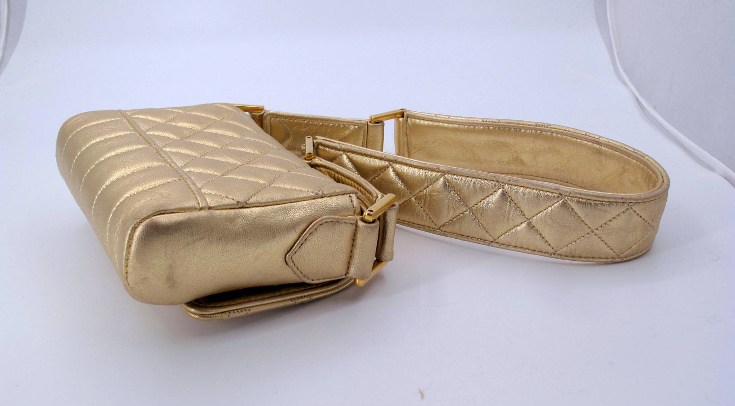 Original CHANEL Mini Vintage Gold Shoulder Ladies Leather Handbag