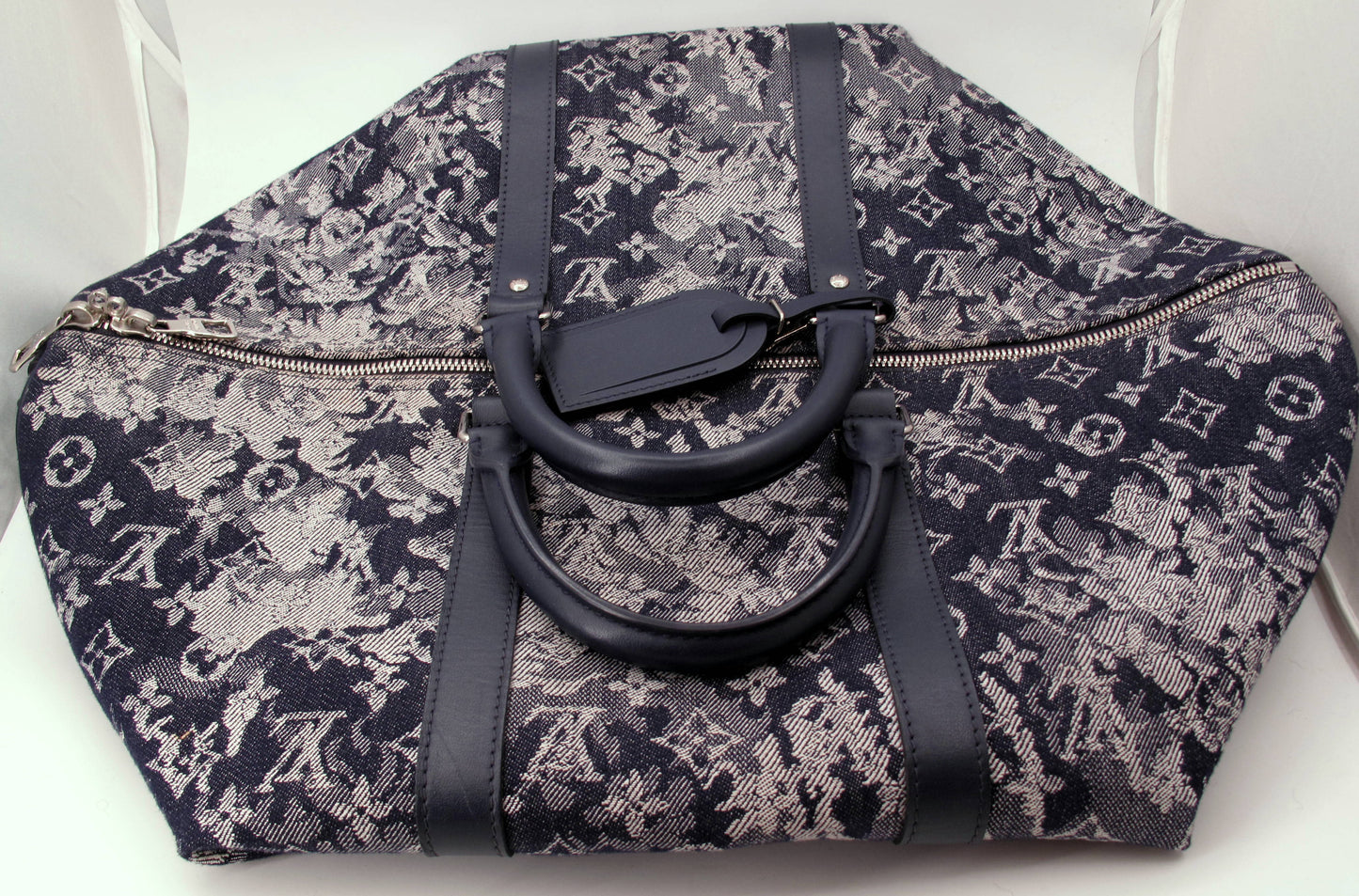 Louis Vuitton Keepal 50 Denim Tapestry Duffle Bag With Strap Lock/Keys