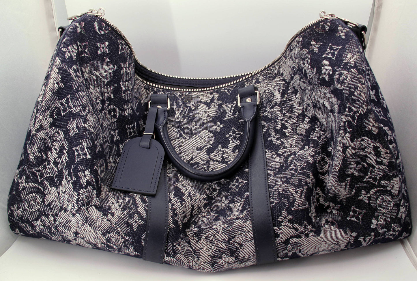 Louis Vuitton Keepal 50 Denim Tapestry Duffle Bag With Strap Lock/Keys