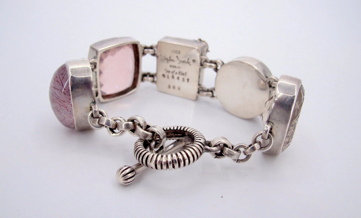 Stunning Sterling Silver Stephen Dweck Multi Gemstones Wide Bracelets Set of Two
